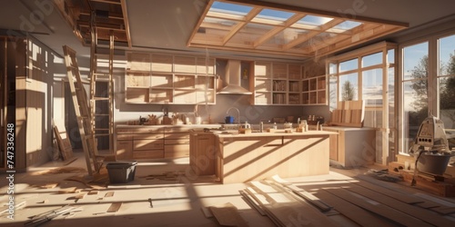 Renovated Kitchen With Abundant Wood Accents Generative AI