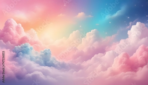 A pastel rainbow unicorn background including sparkling stars. A hazy, pink fantasy sky. Charming holographic area.  Fairy iridescent gradient backdrop Backgrounds photo
