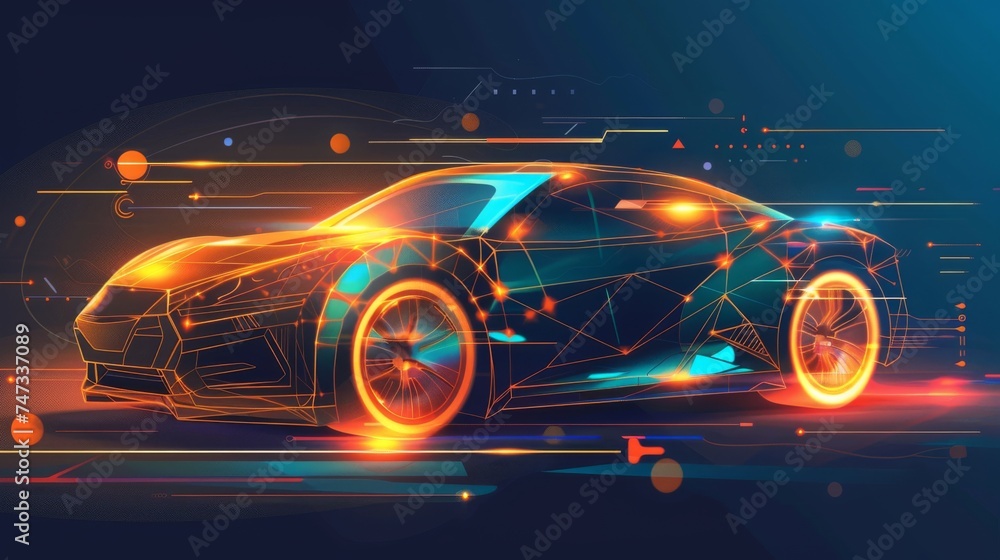 Automotive industry concept with modern vehicle and technology features abstract illustration background Automotive industry concept with modern vehicle and technology features abstract illustration background