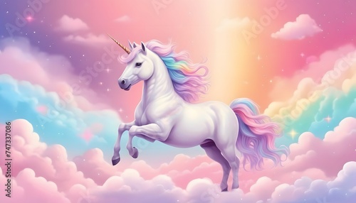 A pastel rainbow unicorn background including sparkling stars. A hazy, pink fantasy sky. Charming holographic area. Fairy iridescent gradient backdrop Backgrounds