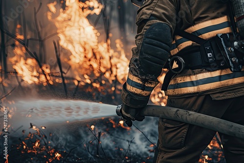 firefighters fighting the flames in emergency situations during a forest fire.