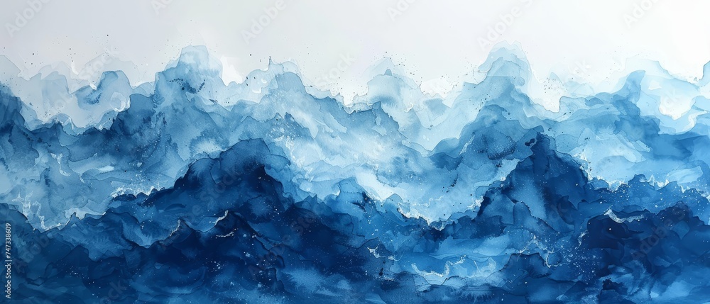 Background painted with watercolor in an abstract blue color