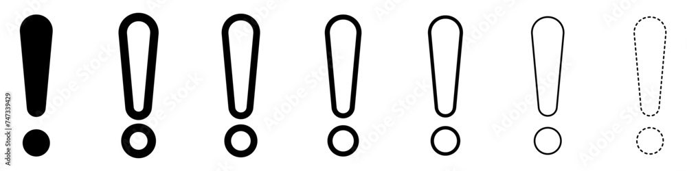 Exclamation marks. Set of black and white linear exclamation marks. - obrazy, fototapety, plakaty 