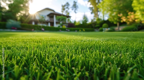 Sun-kissed Lawn in Front of Suburban Home