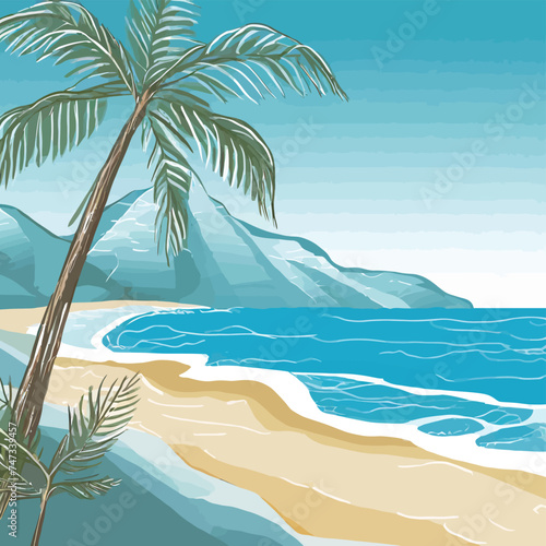 Hand drawn vector illustration of beach landscape design background template