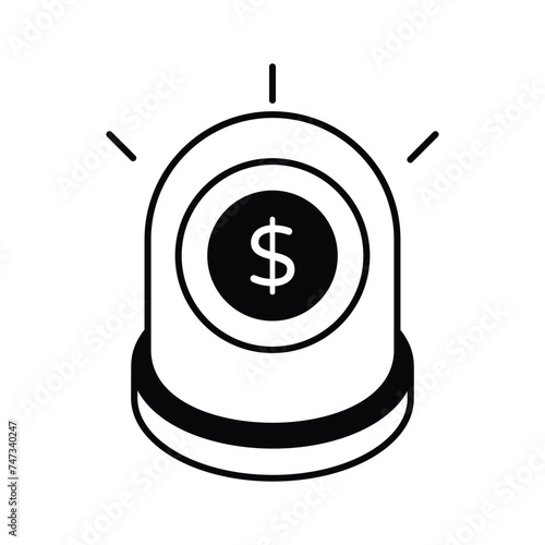 Emergency siren with dollar coin denoting concept icon of emergency fund