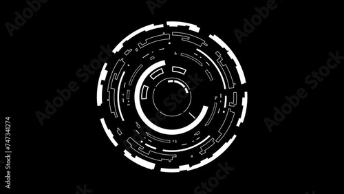 Digital Ul and scifi 4K motion graphic footage video. Target searching scope and scanning element theme. HUD circle user interface on isolated black background.