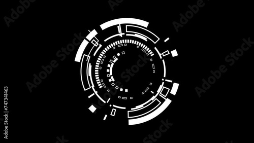 Target searching scope and scanning element theme. HUD circle user interface on isolated black background. Digital Ul and scifi 4K motion graphic footage video.