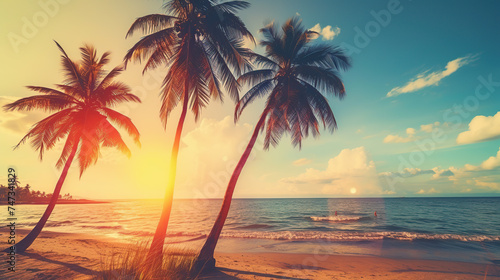 view of coconut trees on the beach  background  generative ai