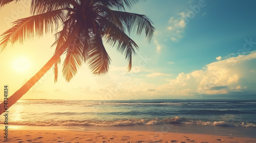 view of coconut trees on the beach, background, generative ai