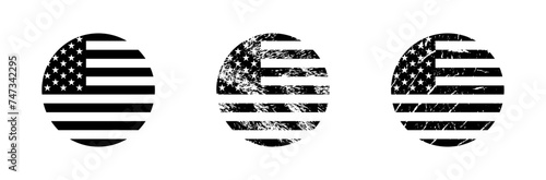 Retro style round black and white american flag button vector illustration. Usa freedom flag to use in 4th july independence day, memorial day projects. Color version available in my portfolio.
