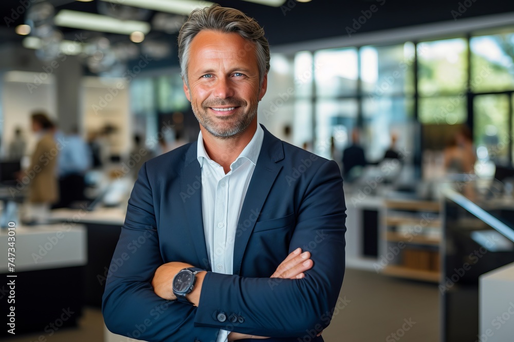 Fototapeta premium Confident Business Leader in Modern Office - Corporate Excellence and Style