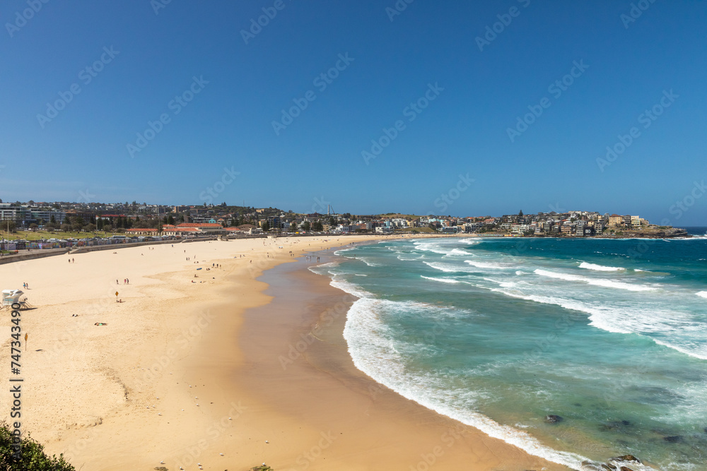 Overlooking the waters of the Tasman sea and the squeaky sands of Bondi beach in Sydney, Australia, on a flawless sunny day.