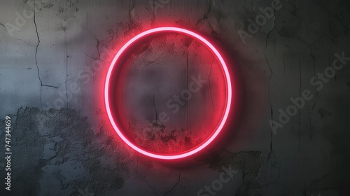Neon sign of circle frame for template and layout on the wall background.