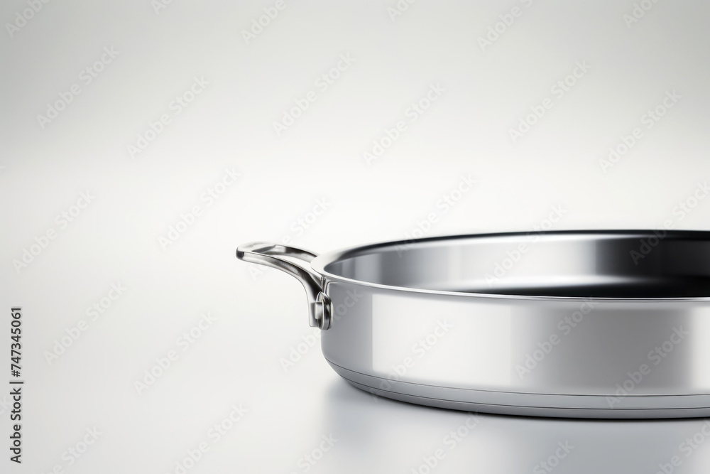 Deep stainless steel frying pan insulated on a white background Deep stainless steel frying pan insulated on a white background