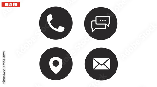 Contact Icon Set. Black and White Illustration of Different Contact icons for a website