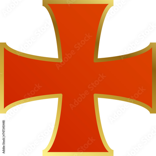 Knights Templar cross with a gold border on a white background. Vector illustration