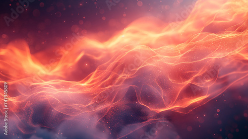 Abstract Light Glow in Space: Fractal Energy Illustration with Motion and Fire, featuring Red Flames, Blue Waves, and Cosmic Texture
