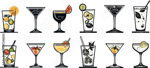 Cocktails icon set.Vector illustration ready for vinyl cutting.