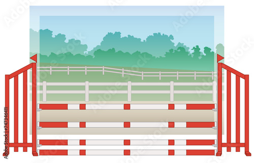 equestrian show jumping obstacle, rails with an outdoor background
