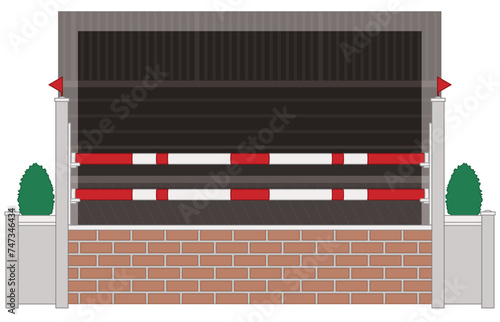equestrian show jumping obstacle, wall and rails with an indoor background