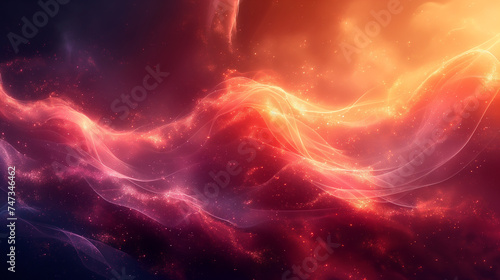 Abstract Light Glow in Space  Fractal Energy Illustration with Motion and Fire  featuring Red Flames  Blue Waves  and Cosmic Texture