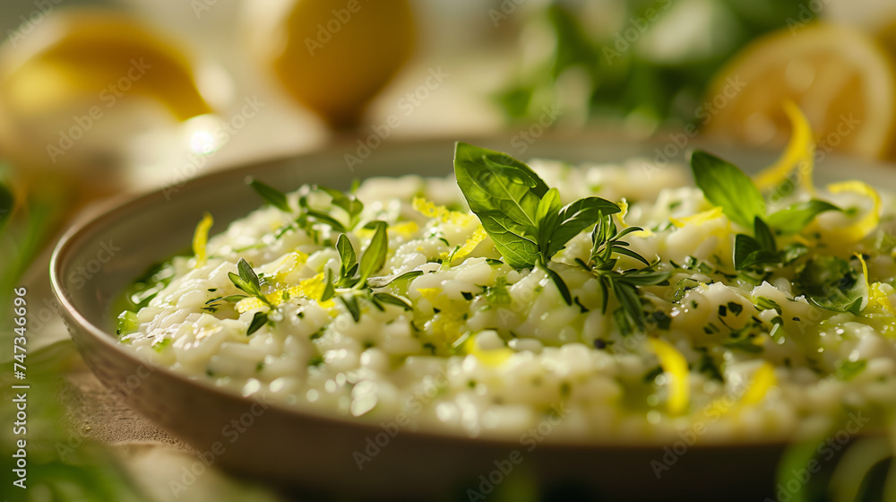 Bright and fresh lemon herb risotto garnished with basil, perfect for a light and flavorful summer meal. Bright and fresh lemon herb risotto garnished with basil, perfect for a light and flavorful summer meal.