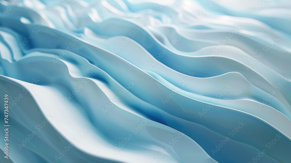 Obraz premium 3D rendering of a wavy blue and white surface. The image has a futuristic and abstract feel.