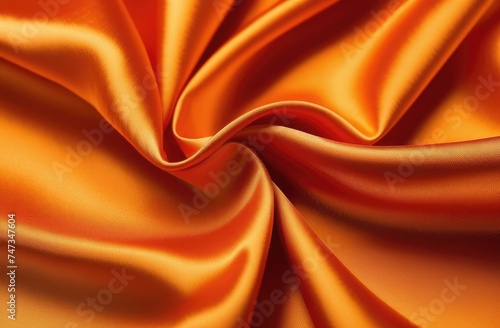 orange smooth silk fabric or satin with pleats and waves creased soft drapery material