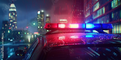 Police car lights  against a city background. © Ahasanara