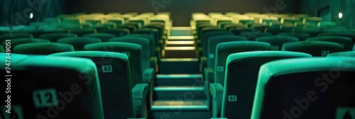 Comfortable Green Cinema Seats with Numbered Rows © Ahasanara
