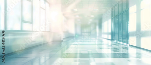 Blurred Hospital Corridor Illuminated by Warm Sunlight