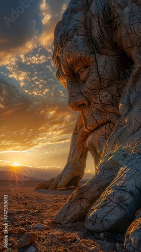 The Awakenings giant emerging from the earth a dramatic play of form and landscape at sunrise