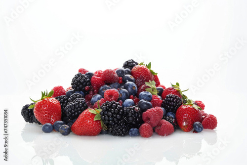 A pile of mixed fresh berries isolated on a white background
