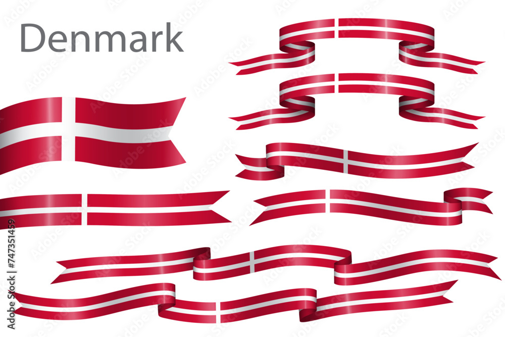 set of flag ribbon with colors of Denmark for independence day celebration decoration