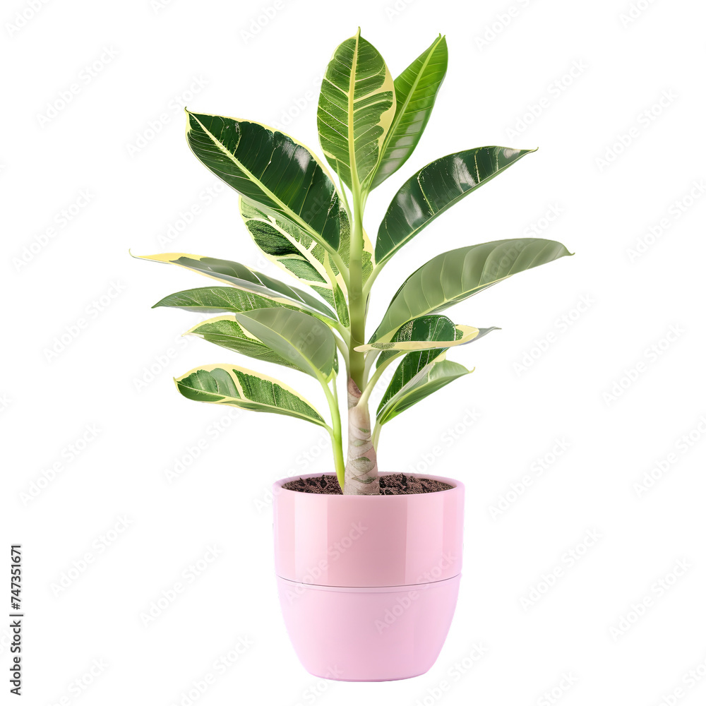 a beautiful ornamental plant growing on a pink pot .Isolated on a white or transparent background a beautiful ornamental plant growing on a pink pot .Isolated on a white or transparent background