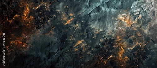 A dirty grunge texture featuring a black and gold background with splashes of orange and black colors. The abstract stone surface adds depth and intrigue to the design.