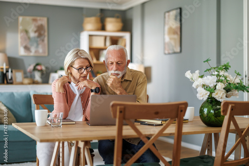 Senior couple working together from home