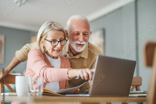 Senior couple working together from home