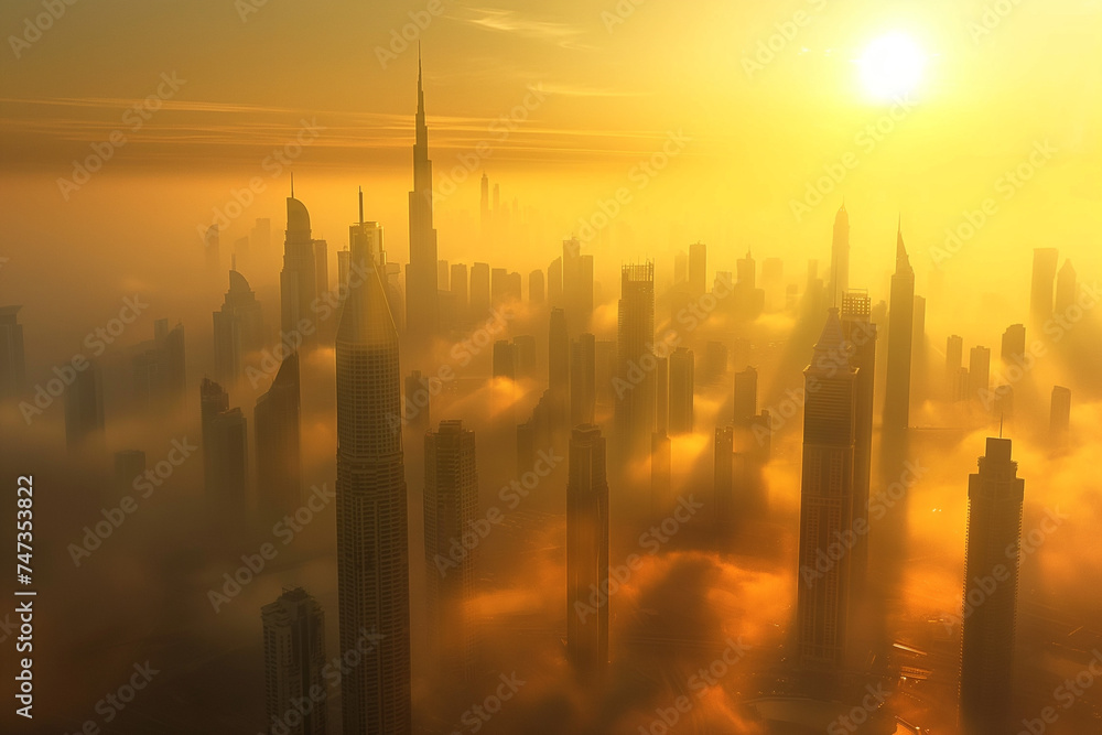 Obraz premium City skyline with sunset and sunrise views