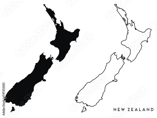 New Zealand map outline and black silhouette vector