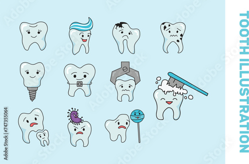 Cute Teeth Illustration Vector Set