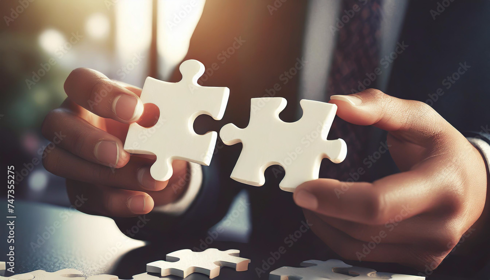 © netsay - People holds in hand a jigsaw puzzle. Business solutions, success and strategy.