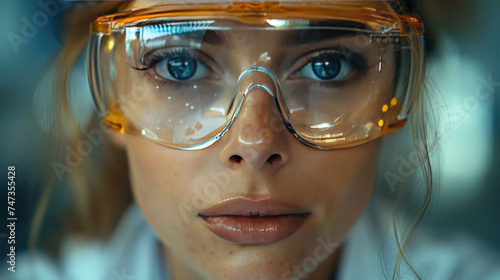 Close-up of a female scientist in a laboratory conducting scientific research.