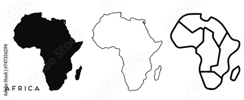 Africa map outline and black silhouette vector