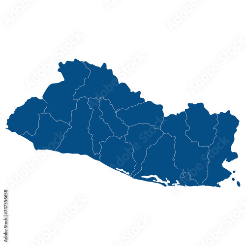 El Salvador map. Map of El Salvador in administrative provinces in blue color