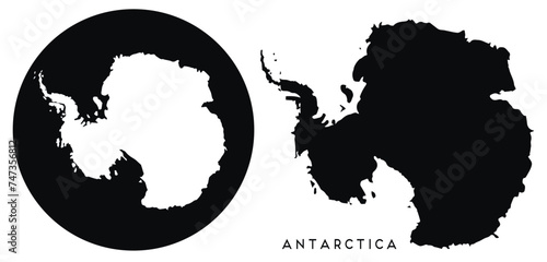 Antarctica map outline and black silhouette vector