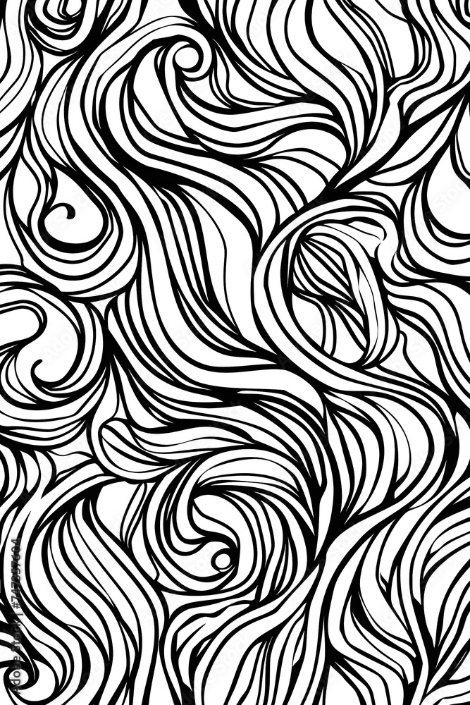 Wavy Hair in Black and White, coloring page Wavy Hair in Black and White, coloring page