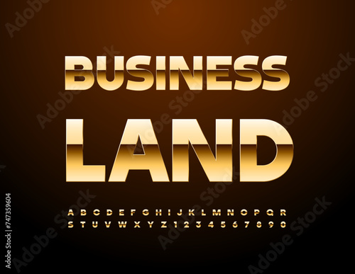Vector elite icon Business Land. Modern Gold Font. Exclusive Alphabet Letters and Numbers set