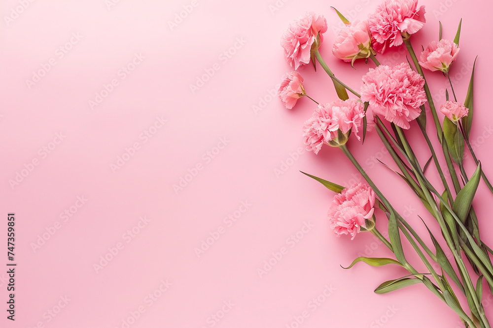 Women's Day, Mother's day top view, light pink solid background; mockup
